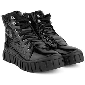 Resim Cici Bebe Ayakkabı Hakiki Deri Siyah Rugan Desenli Kız Çocuk Bot Siyah 