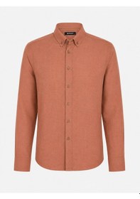 Resim Classics Men Plus Barkod Uzun Kol Slim Fit Erkek Keten Gömlek - 7683 Kiremit 