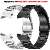 Resim 1 adet Paslanmaz Çelik Saat Kayışı, Boşluk Tasarımı Yok, for Samsung for galaxy Watch 7/6/5/4/FE/FE/Classic/Pro ile Uyumlu, Güvenli Çift Düğmeli Kelebek Toka, Rahat Yüzey, Kolay Ayarlama İçin Alet Dahil 