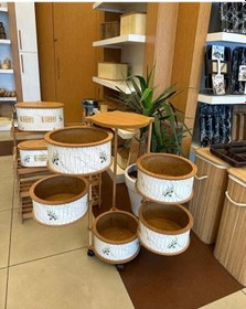 Resim Ahşap Yuvarlak Zeytin Sebzelik 5 Katlı Yana Açılır Patates Soğan Tekerlekli Sebzelik Beyaz 