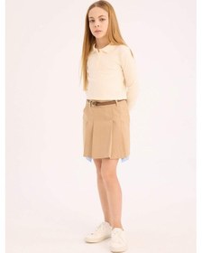 Resim DeFacto Kız Çocuk Kemerli Pileli Gabardin Etek D9221A825SMBG65 Bej 