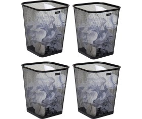 Resim Teknocan Marketing Reader Mesh Çöp Kovası, Atık Kağıt Sepeti, Kare, Ofis, Metal Örgü, 9.8 "u x 9.8" G x 12.25" H, 4'lü Set, Siyah 