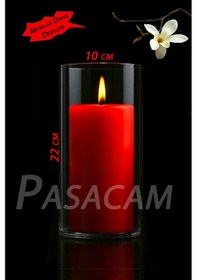 Resim Cam Vazo Silindir Mumluk 10 Cm Boy 22 Cm Yükseklik Beyaz 