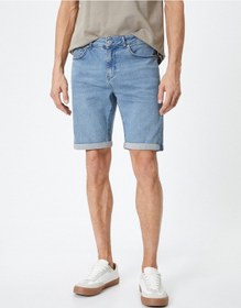Resim Koton Kot Şort Slim Fit Düğmeli Cepli Katlı Paça Açık İndigo 4sam40312nd Açık İndigo 