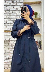 Resim Vibeys Collection Lacivert Içi Leopar Desenli Ve Kendinden Astarlı Su Geçirmez Kadın Trençkot 