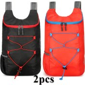 Resim 1/2 Adet Hafif Katlanabilir Yürüyüş Çantası - Ayarlanabilir Omuz Askılı, Dayanıklı Polyester, Çok Bölmeli ve File Cep Detaylı Kamp & Outdoor Maceraları İçin Seyahat Sırt Çantası (Siyah/Kırmızı) 