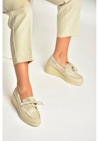 Resim Fox Shoes Y602006402 Bej Süet Dolgu Tabanlı Kadın Ayakkabı Bej 