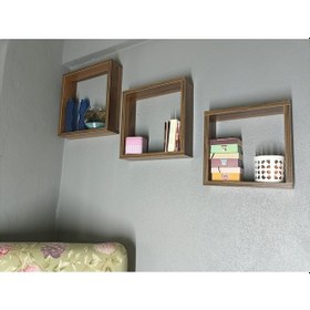 Resim Kobiç Dekoratif 3'lü Kare Kutu Raf Ceviz 