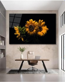 Resim Ay Çiçeği Cam Tablo, Ev Ofis Salon Hediyelik Duvar Dekoru 