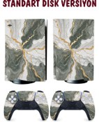 Resim KT Decor Gri Gold Mermer Playstation 5 Full Sticker Kaplama Seti 