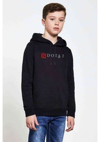 Resim Tshirthane Dota2 Logo 2 Baskılı Unisex Çocuk Kapüşonlu Siyah Sweatshirt 
