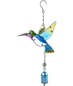 Resim Kangvka Mavi Arıkuşu Figürlü Metal Ve Cam Rengi Çalıncaklı Rüzgar Çanları - Ev Bahçe Dekorasyonu Stres Azaltıcı Sesli Aksesuar Diğer 