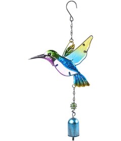 Resim Kangvka Mavi Arıkuşu Figürlü Metal Ve Cam Rengi Çalıncaklı Rüzgar Çanları - Ev Bahçe Dekorasyonu Stres Azaltıcı Sesli Aksesuar Diğer 