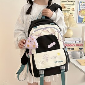 Resim 1pc Yifan Kadın Moda Sırt Çantası - Hafif Oxford Döner, Ayarlanabilir Askılar, Fermuar Kapatma, Polyester Astar, Makine Yıkamalı, Graffiti Nakış, Okul, Seyahat ve Günlük Kullanım için Çok Fonksiyonlu Cebi 