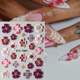 Resim Mor Hibisküs Çiçeği Tırnak Etiketleri - Kendinden yapışkanlı, yeniden kullanılabilir, altın merkezli çizgi desenli, manikürler ve tırnak sanatı için mükemmel, tırnak sanatı aksesuarları, dekoratif tırnak sanatı, parlak bitiş 