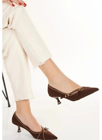 Resim Feles Zımba Toka Detaylı Stiletto Kadın Ayakkabı Kahverengi 