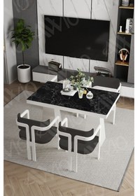 Resim Avvio Angelos Lake Mdf Ayak Tokyo Demonte Sandalye 80x120 Yemek Masası Mutfak Masası 4 Kişilik Siyah Mermer 