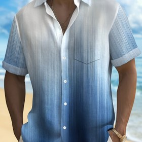 Resim Erkekler için degrade kısa kollu yaka gömlek üst, yazlık günlük giyim ve tatil tatil için düğmeli gömlek 