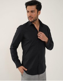 Resim Dufy Siyah Erkek Slim Fit Düz Klasik Yaka Uzun Kol Gömlek - 92868 Siyah 