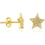 Resim Sembol Gold Yıldız Altın Çivi Küpe 14K Gold Taşlı 
