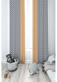 Resim Mekta Home Bebek Ve Çocuk Odası Sarı Gri Bulutlu Yıldız Desenli 2 Kanat Fon Perde 