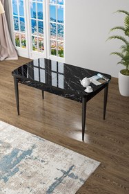 Resim Canisa Zen Serisi 80x132 Mdf Açılabilir Siyah Mermer Desen Masa Takımı Ve 6 Siyah Sandalye 