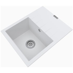 Resim Polex Cristalüx Granit Evye P-S60 Beyaz Tezgah Altı Ve Tezgah Üstü Kare Mutfak Evyesi 60.5x49.5 CM 