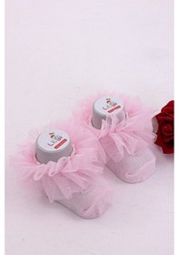 Resim Burçak Çorap Soft Yıkamalı Kız Bebek Çorabı - Tül Ve Güpür Detaylı Pamuklu Model 4'lü Pembe 