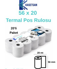 Resim Kasetsan 56x20 Termal Pos Rulosu 20'li Paket BPA’sız Benzin Pompası Uyumlu 