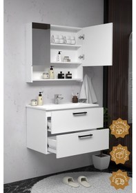 Resim Teta Home Batum 80 Cm Mdf Banyo Dolabı Seti Beyaz Beyaz 