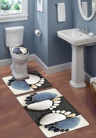 Resim Modern Desenli Dijital Baskı 3’lü Banyo Paspas Takımı Yıkanabilir Kaymaz Tabanlı Klozet Takımı KLZ0054 