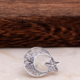 Resim Telkari İşlemeli Ay Yıldız Gümüş Rozet 25 