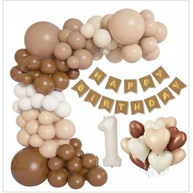 Resim Kraft Gold Banner 1 Yaş Folyo Kalpli 30 Balon Konsept Doğum Günü Seti 