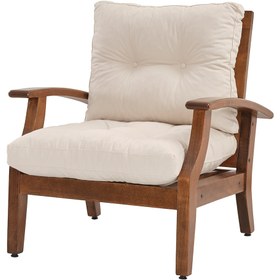 Resim YASÜ Balkon Bahçe Teras Kitap Koltuğu Ahşap Tekli Berjer Koltuk Kanepe Sandalye Krem Kapitone Minder 