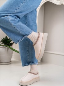 Resim NİŞANTAŞI SHOES Sweet Bej Süet Içi Kürklü Düz Taban Sabo Ev Terliği 