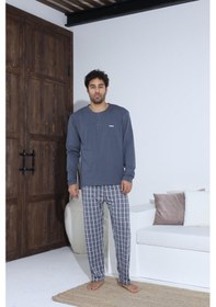 Resim Lukitus Sıfır Yaka Düğmeli Pamuklu Erkek Pijama Takımı Byrz70015-a Antrasit 