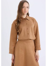 Resim DeFacto Regular Fit Süet Uzun Kollu Gömlek Tunik E5917AX24WNBG138 