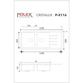 Resim Polex Cristalüx Granit Evye P-X116 Antrasit 2 Hazneli Tezgah Altı Ve Tezgah Üstü Mutfak Evyesi 116.5x50.8 CM 