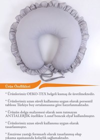 Resim Umaybebek Emzirme Yastığı Minderi, Pamuk Kumaş - Gri Fırfırlı 