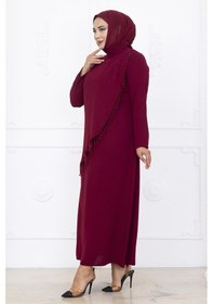 Resim Amine Hüma Melek Abiye Elbise Bordo Bordo 