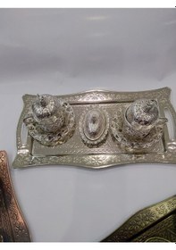 Resim Osmanlı Motifli 2 Kişilik Kahve Fincan Takımı Bakır İşlemeli 