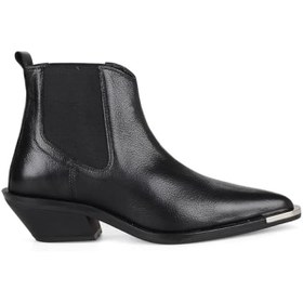 Resim Siyah Deri Lastikli Kadın Kovboy Botu Kyoto 