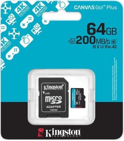 Resim Kingston Sdcg4/64gb 64gb Microsdxc Canvas Go Plus Gen4 200mb/s A2 U3 V30 Card + Drone 