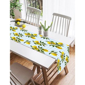 Resim Mavi Çizgili Limon Desenli Dijital Baskılı Dekoratif Özel Tasarım Süet Runner 