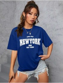 Resim FAVORİST Come True New York Baskılı Oversize Spor Bisiklet Yaka Pamuklu Tshirt 