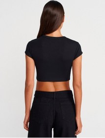 Resim Dilvin 31810 Bisiklet Yaka Crop T-shirt-siyah Siyah 