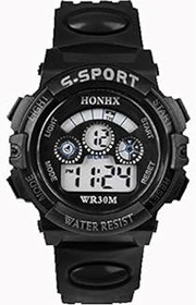 Resim Generisch Erkek-Siyah-Siyah Kuvars Alarm Bilek Su Geçirmez Dijital Saat Çocuk LED Tarih Spor Çocuk Saati Kol Saati Kız Paslanmaz Çelik Kayış 