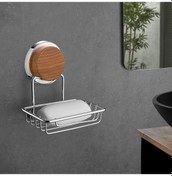 Resim Okyanus Home Ahşap Desenli Magic Fix Sihirli Yapışkan Krom Kuru Sabunluk 