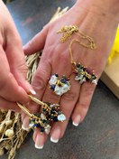 Resim Doğaltaş Gümüş Gold Üzüm Salkımı Gerçek Taş Set 