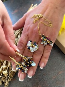 Resim Doğaltaş Gümüş Gold Üzüm Salkımı Gerçek Taş Set 